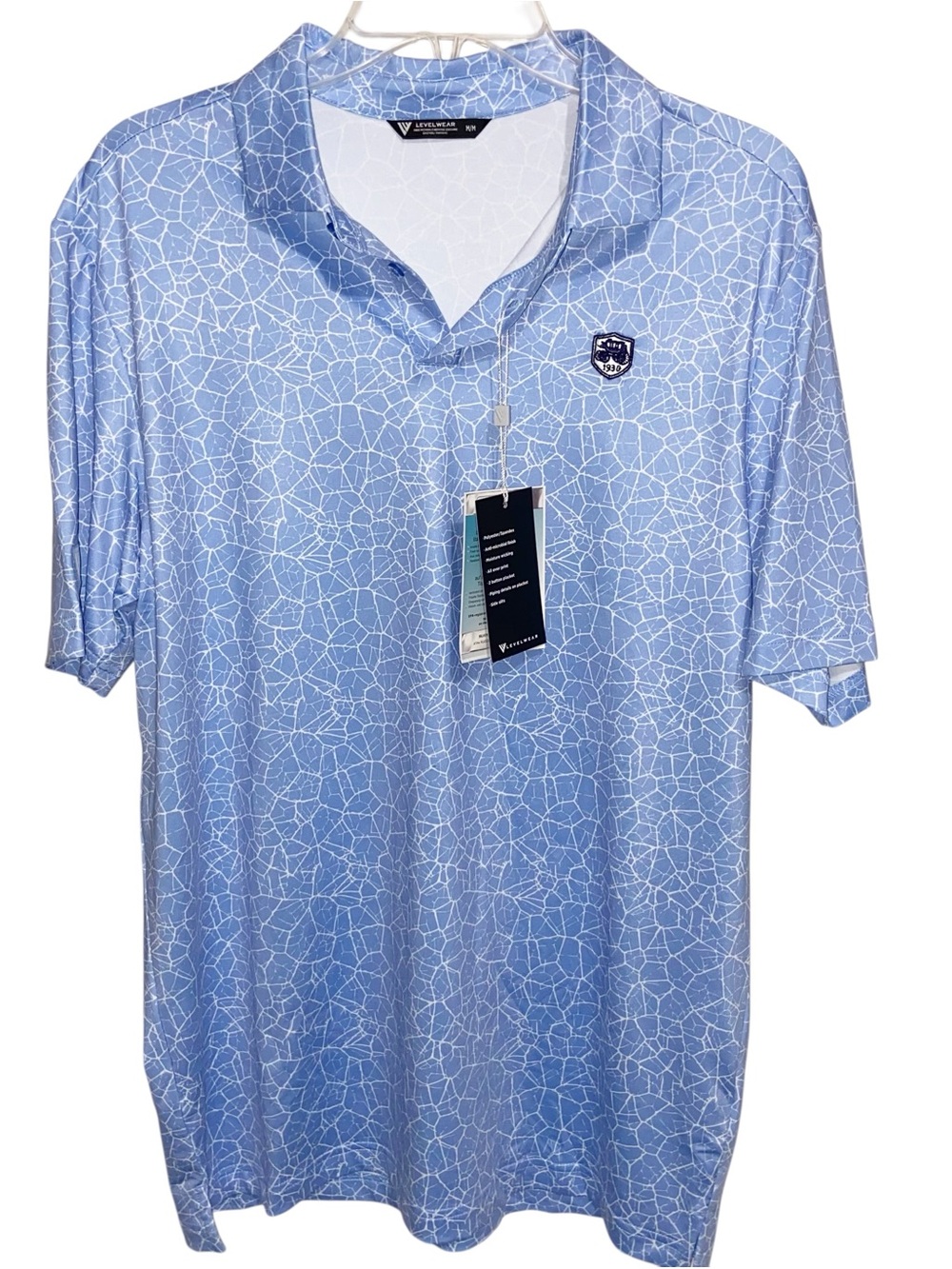 Levelwear Shirt Mens Medium Golf Polo 1930 Logo Silver Protection Performance